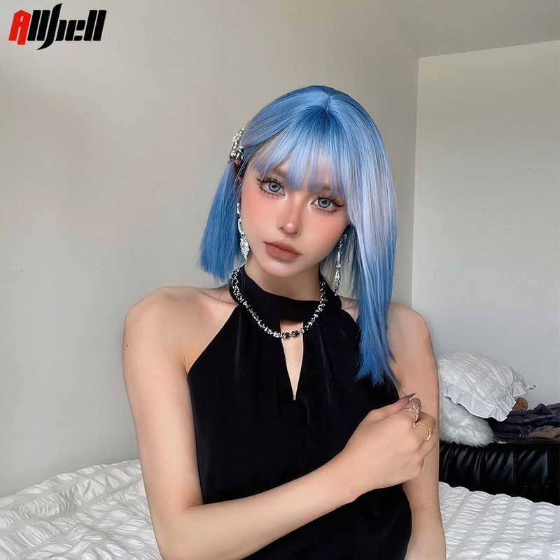 vendita calda vino rosso bob capelli cosplay halloween parrucche naturali sintetiche per le donne parrucca corta diritta con frangia ad alta temperatura_voghion.com