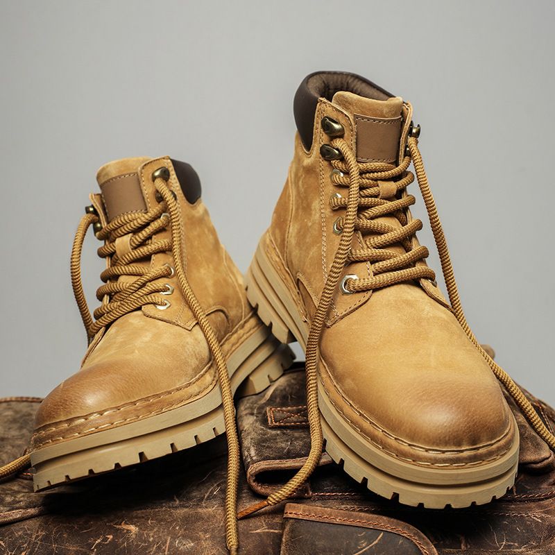 Putian Men's Autumn New Genuine Thick-Soled Yellow Outdoor High-Top Martin American Workwear Leather Boots_voghion.com
