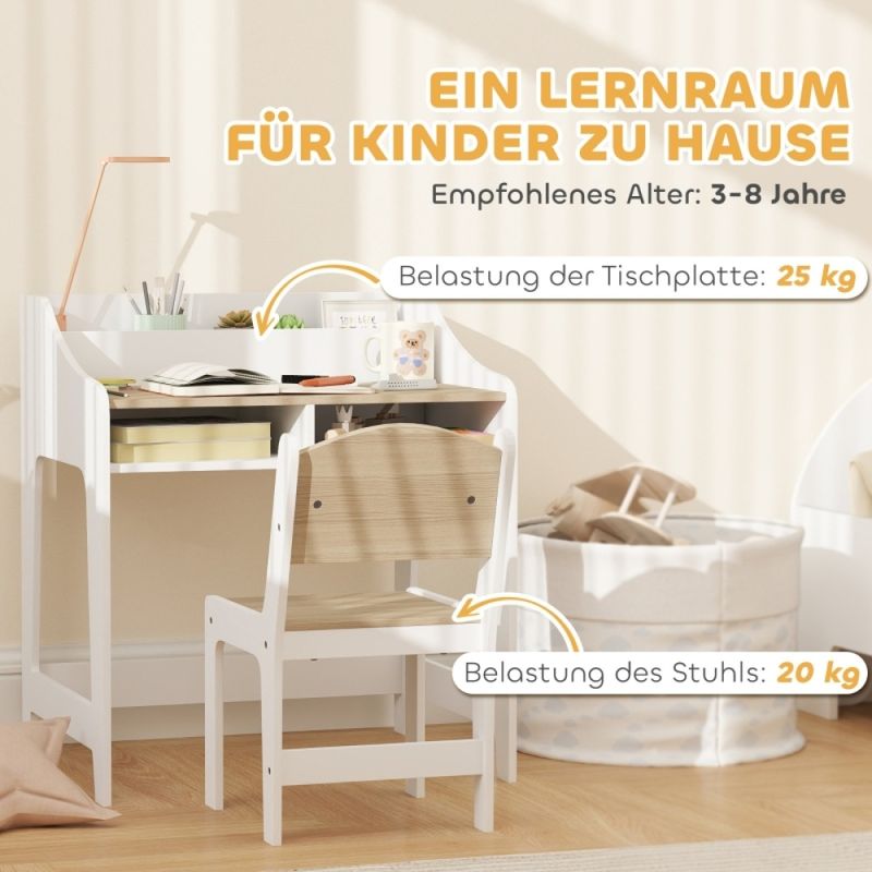 Kinder-Schreibtisch-Set Mit Stauraum, Offene Fächer, Stuhl, 3-8 Jahre, Holz_voghion.com