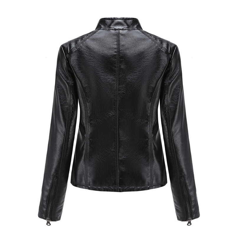 Giacca da motociclista a maniche lunghe, giacca casual in pelle da donna_voghion.com