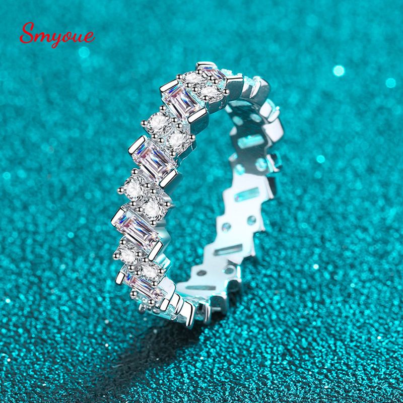 Pronto Stock Smyoue 100% autentico 3.08ct Moinaite Anello per donna Full Enternity Match Wedding Diamond Band Solido Argento Impilabile_voghion.com