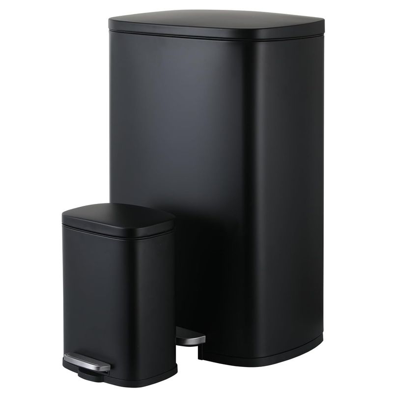 50L+5L Step Trash Can Combo Set Stainless Kitchen Garbage Can With Lid Softclose_voghion.com