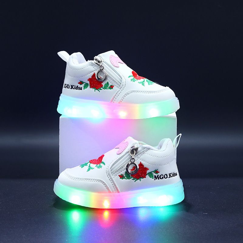 2025 New Luminous Children Embroidered Zipper Light Up Children's Shoes Girls Sneakers Light Up Girls Casual_voghion.com