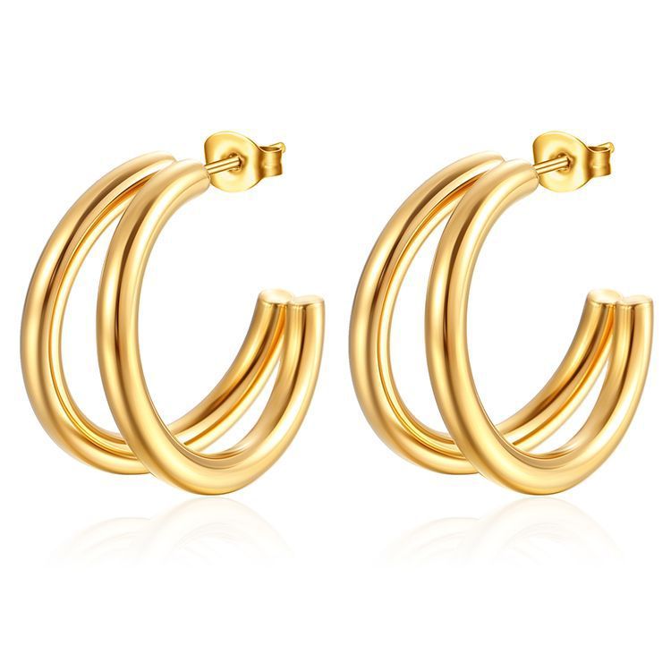 Orecchini a cerchio da donna in acciaio inossidabile, leggeri e minimalisti, in stile europeo e americano, con motivo geometrico, tendenza moda._voghion.com