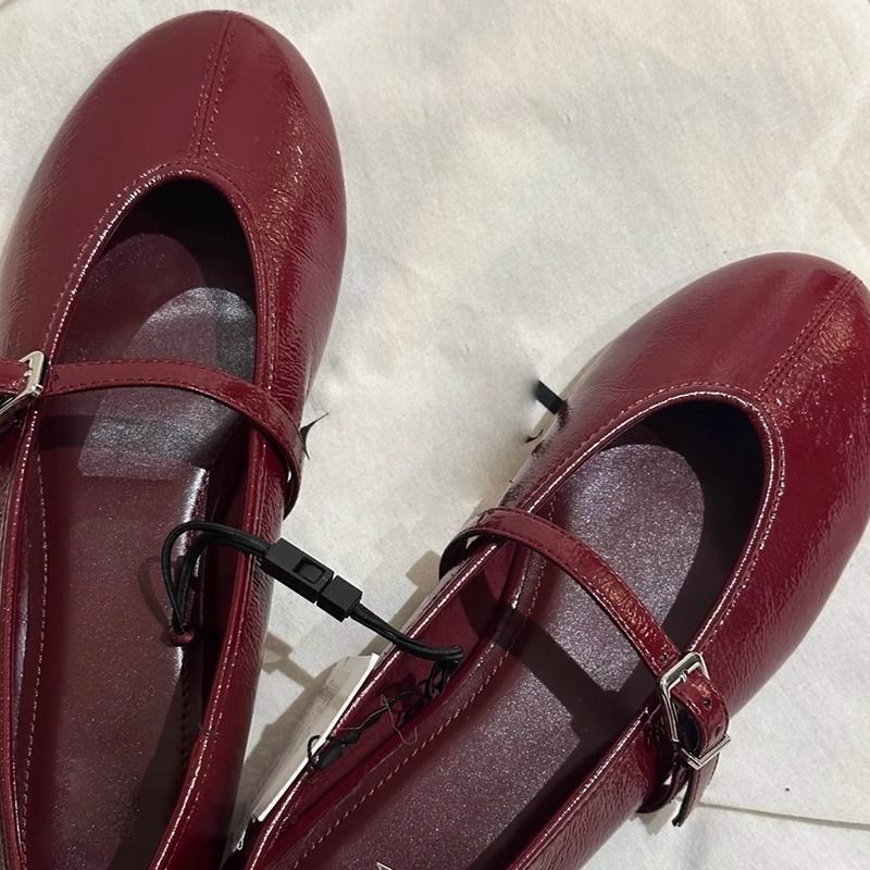Schaffellversion ~ Za Mary Jane für Frauen, echtes Leder, ein Riemen, flache Öffnung, flache Schuhe, vielseitige kleine rote Arbeitsschuhe_voghion.com