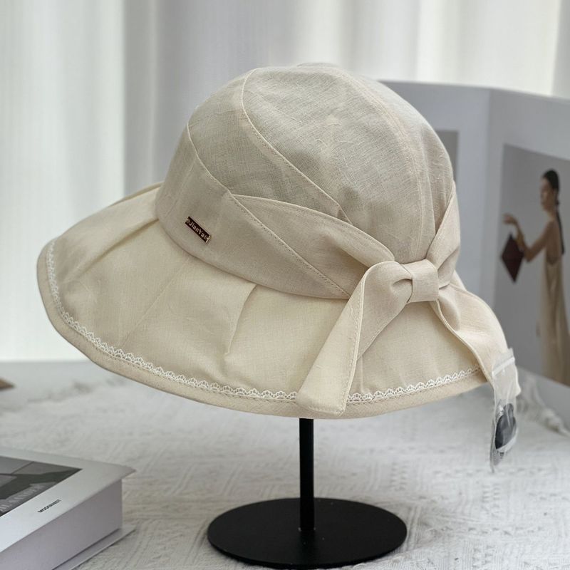 Wide Brim Bow Bucket Hat Women's Summer Sun Protection Sun Hat Beach Sun Hat_voghion.com