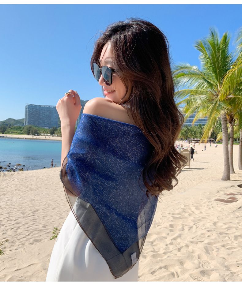 Nuova edizione coreana da donna, versatile, in seta dorata, di lusso, decorazione, moda, protezione solare, spiaggia, sciarpa quadrata, scialle_voghion.com