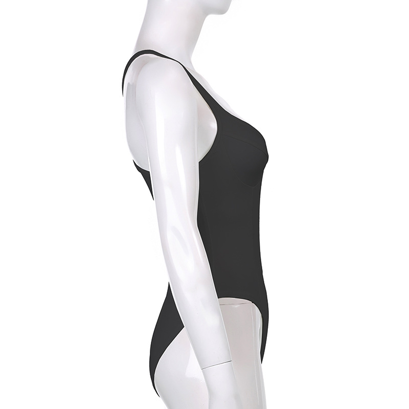 Wind 2025 Summer New Solid Color Basic Chest Show V-neck Jumpsuit Women's Sleeveless T-shirt Bottom Top_voghion.com