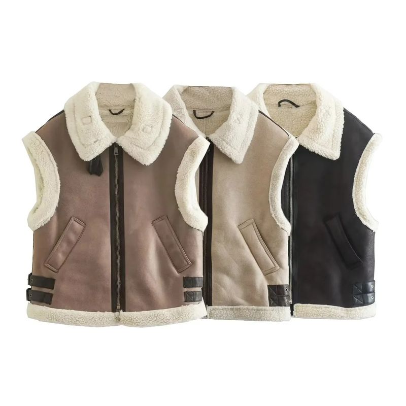 Y2k Nuovo Gilet in cotone senza maniche con giunture in pile integrato in pelliccia da donna_voghion.com
