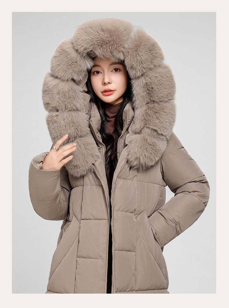 Luxuriöser Parka mit abnehmbarer Kunstpelzkapuze – Knielanger gesteppter Puffermantel (Khaki/Schwarz/Creme/Kaffee, M-XXL)_voghion.com