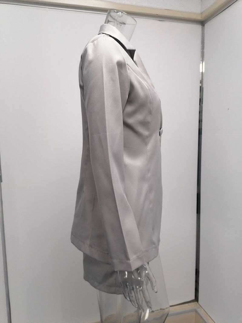 Costume deux pièces décontracté à manches longues et revers pour femmes_voghion.com