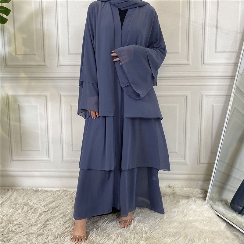 Women's Middle Eastern fashion classic Islamic Dubai new three-layer chiffon cardigan robe _voghion.com