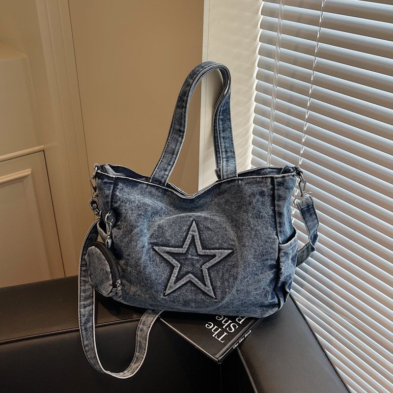 Borsa a tracolla piccola da donna, stile coreano, versatile, da portare sottobraccio, modello 2025, in denim alla moda_voghion.com