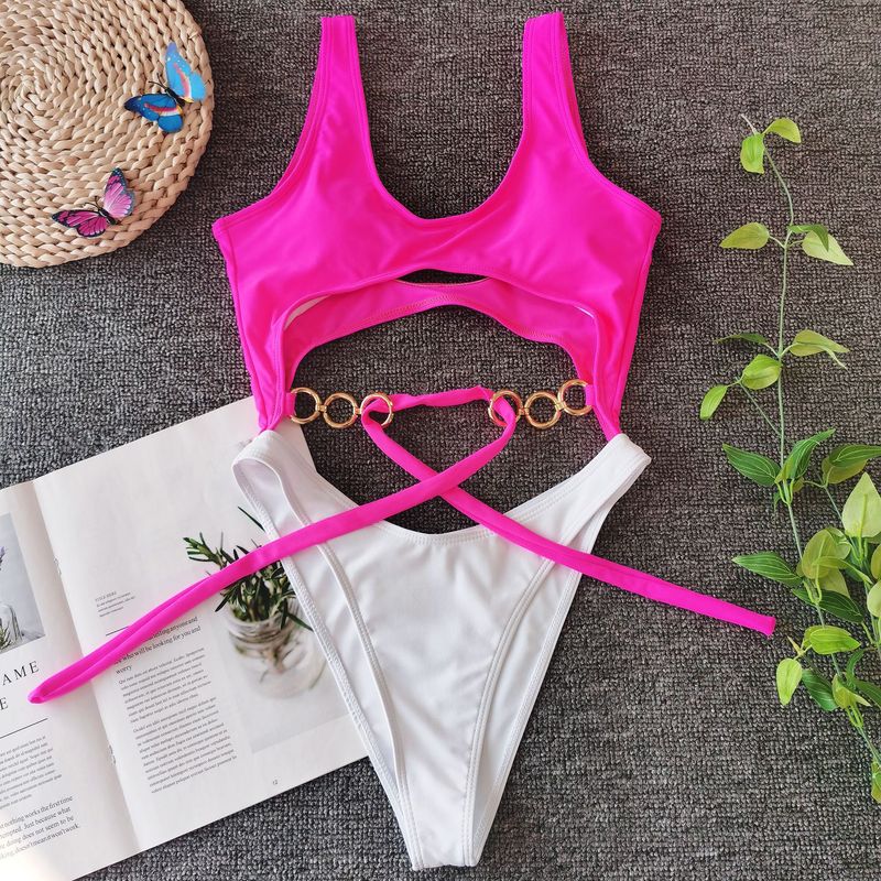 Sexy Bikini Set With Metal Rings & Bow Details – High Elastic Nylon Swimsuit, Padded Triangle Top & Brazilian Bottom For Beach, Pool, Vacation_voghion.com
