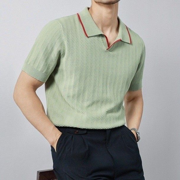 Polo d'été respirant pour homme – Haut en tricot léger et coloré (M-3XL, évacuation de l'humidité, coupe décontractée, lavable en machine)_voghion.com