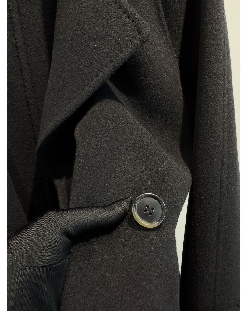 Trench double-face di lusso in misto cashmere e seta per donna – Elegante design con spalle scese, cappotto lungo aderente con drappeggio lusinghiero_voghion.com