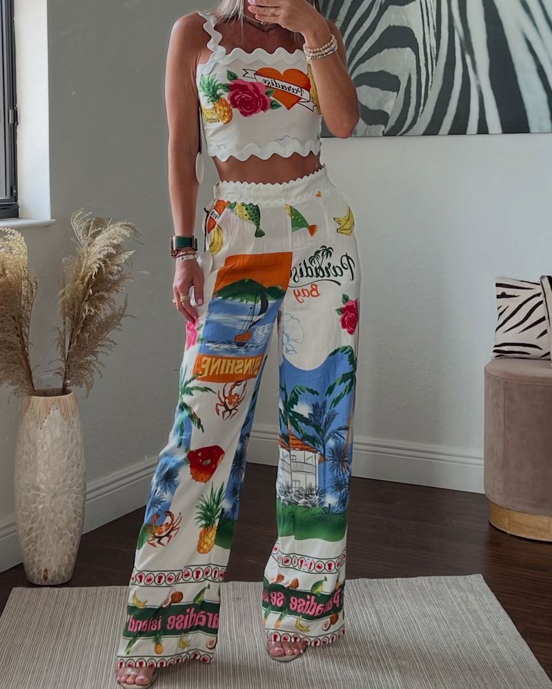 Women's Clothing Fashion Temperament Lace Camisole Vest Trousers Two Piece Set_voghion.com