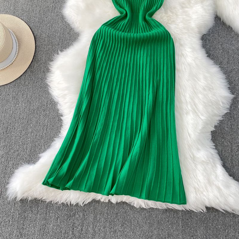 Vêtements pour femmes, robe d'été en tricot vertical, nouveau style doux, taille fine, tempérament, intérieur long_voghion.com