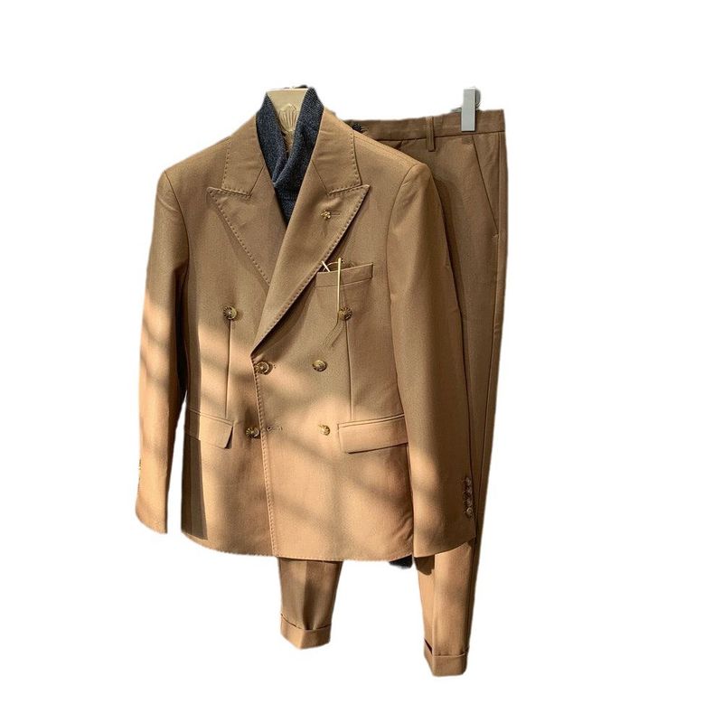 CT British Style New Solid Color Slim Fit Double-Breasted Blazer Suit Men's Trendy Fashion Two-Piece Set_voghion.com