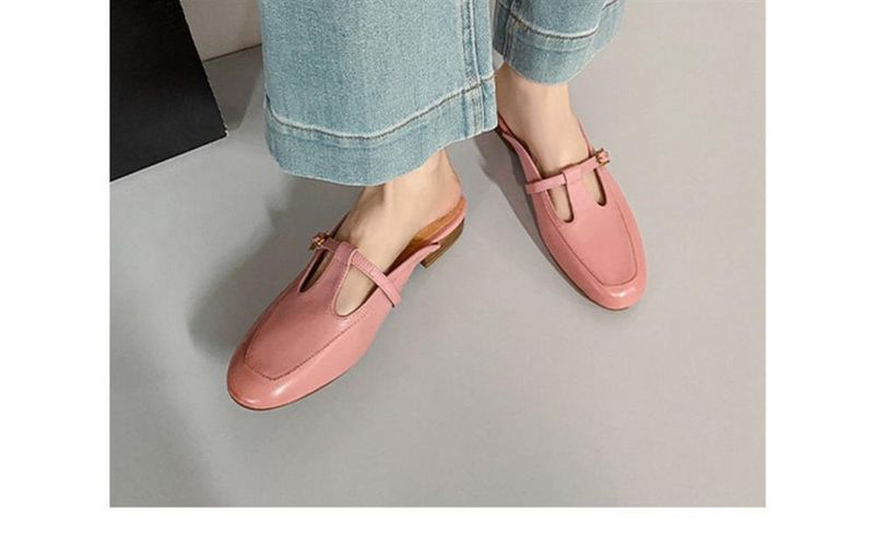 Flat Bottomed 2025 Summer New Baotou Slippers Soft Leather Women's Shoes With Thick Heels And A Straight Strap For_voghion.com