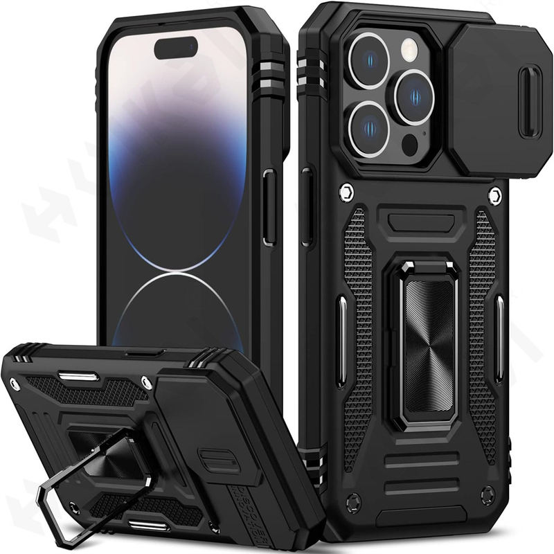 Hülle für iPhone 15 14 13 12 11 Pro XS Max Plus XR 8 7 Plus SE 2022 2020 Ringständer Rüstung Anti-Fall Slide Kamera_voghion.com