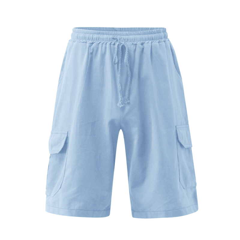 2022 nuovi pantaloncini di lino multitasche con lacci pantaloni da lavoro da spiaggia da uomo_voghion.com