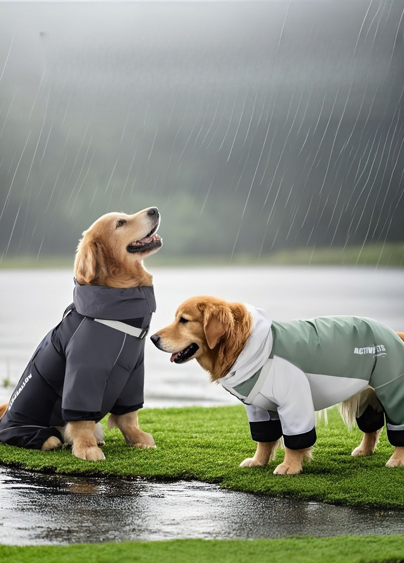 Haustier-Regenmantel, vollständige Abdeckung für große Hunde, Farbblock, Golden Retriever, Border Collie, Regentag, Spazierponcho, wasserdicht_voghion.com