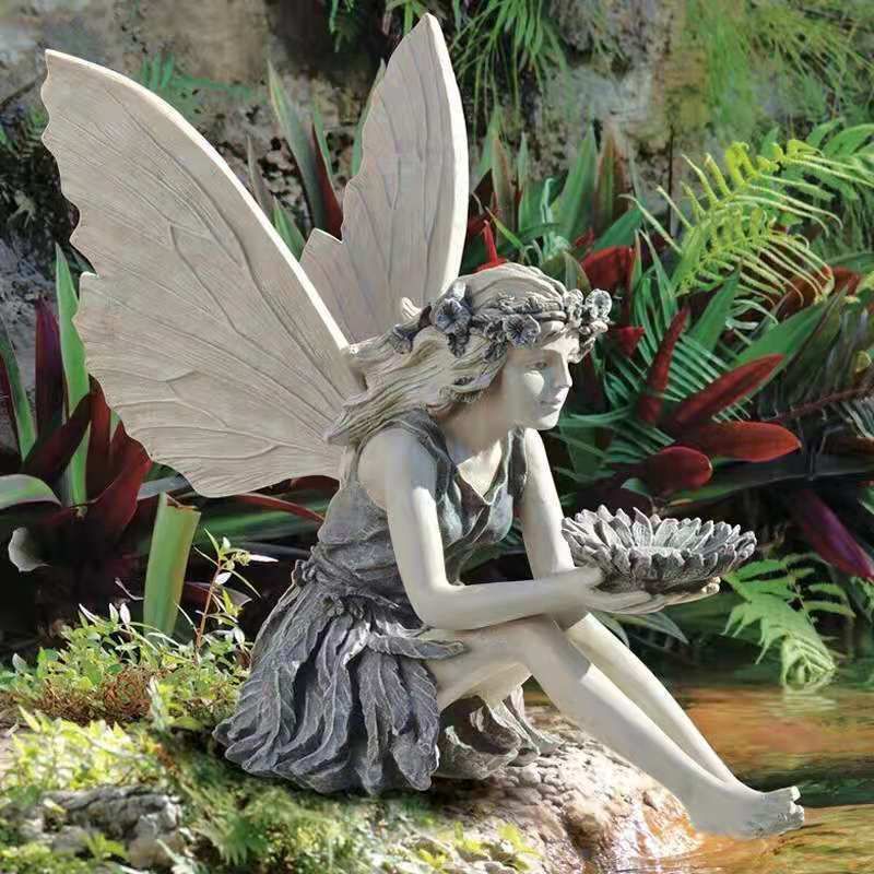 New Home Fairy Bird Feeder Girl Little Angel Statue Outdoor Yard Decoration Ornament_voghion.com