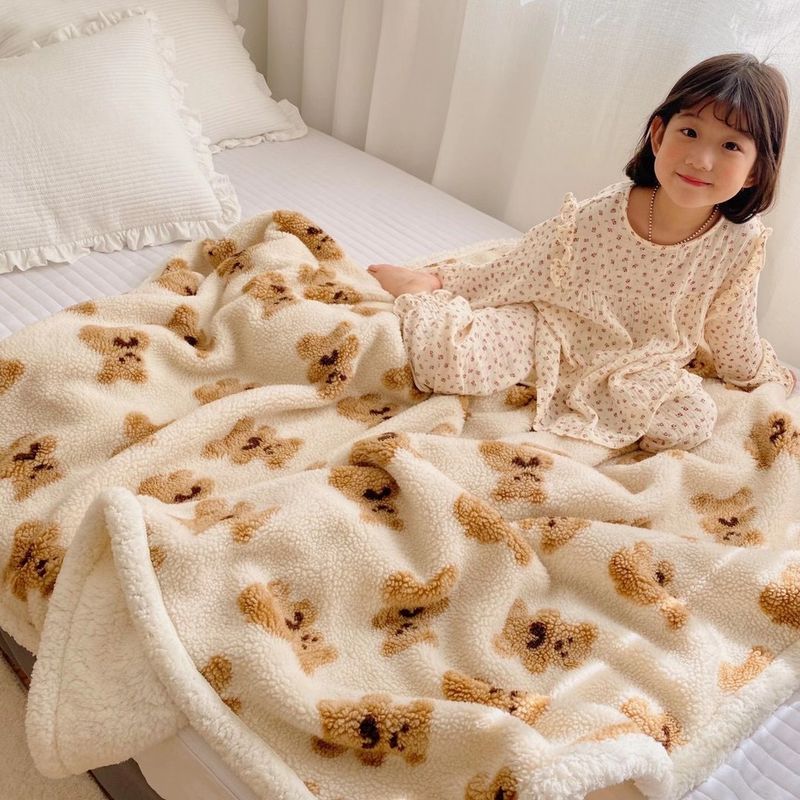 Coperta per ufficio, dormitorio, divano, calda e spessa in lana di cartone animato_voghion.com