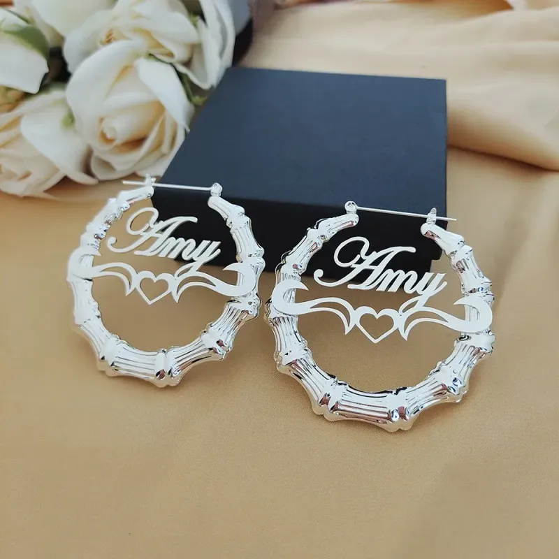 30mm-100mm Customize Name Custom Hoop Bamboo Style Personality Earrings With Heart-shaped With Gift Box 250402_voghion.com