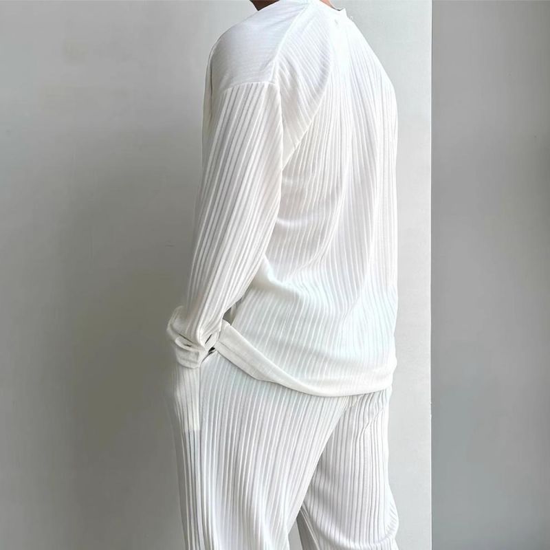 Cárdigan de punto con escote en V profundo, sexy, de color sólido fino para hombre, conjunto informal de dos piezas a la moda para hombre_voghion.com