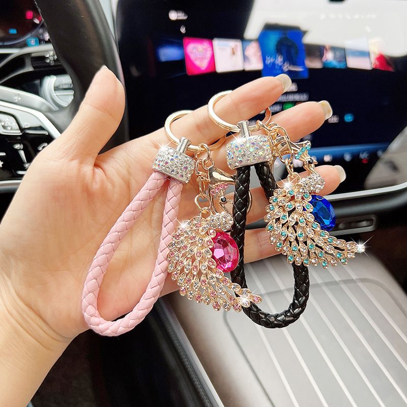 Portachiavi per auto in lega creativa, personalizzato, con pavone tempestato di diamanti, stile coreano, semplice decorazione per borsa_voghion.com