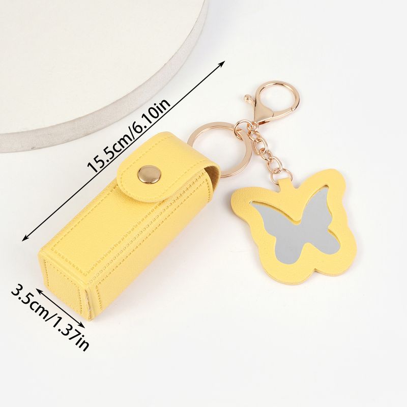 Leather, easy to carry, with butterfly mirror, key holder, mini lipstick bag_voghion.com