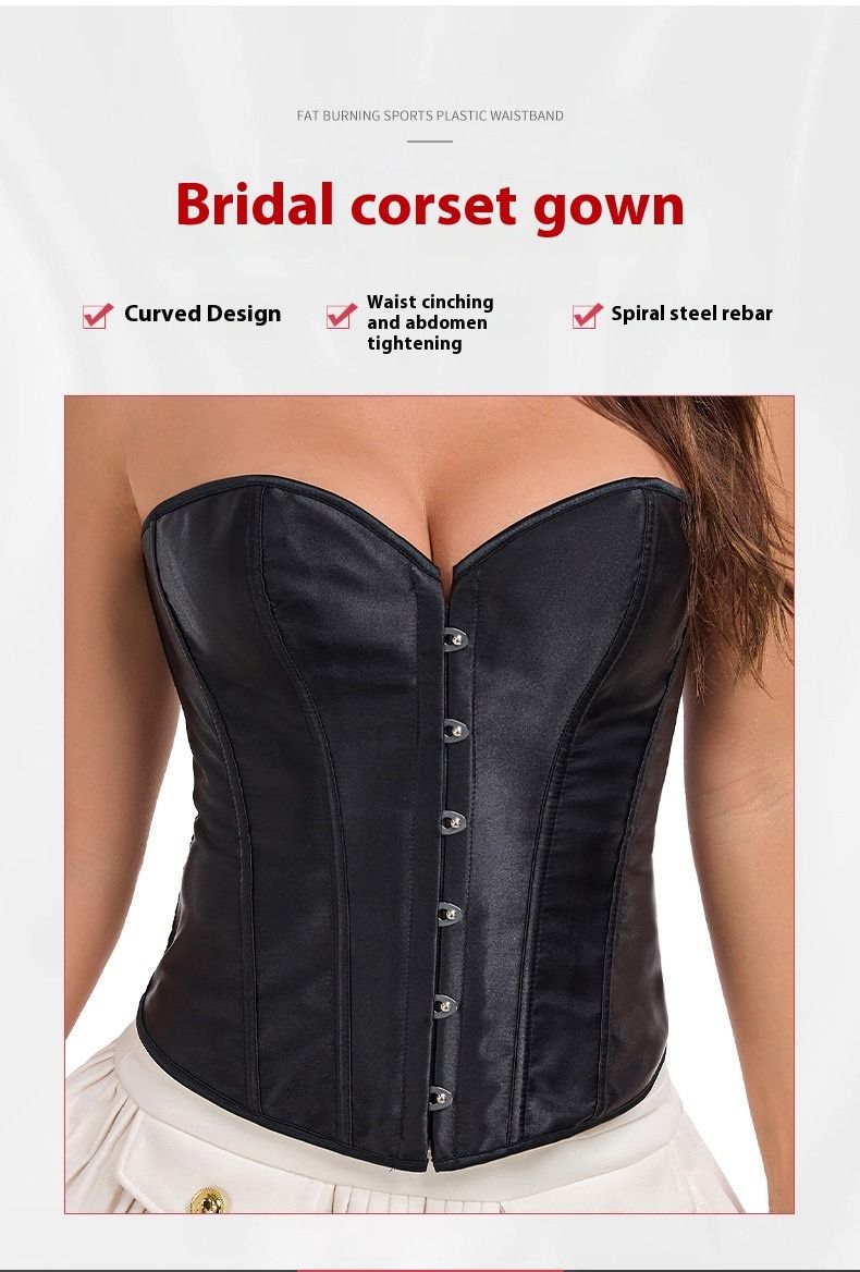Sexy Gothic Corset Bodysuit, Silk-Touch Latex Victorian Bustier With Bust Enhancer_voghion.com