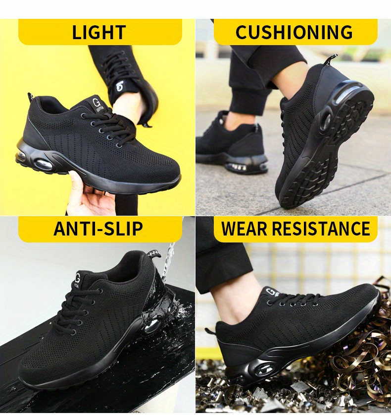 GUYISA Chaussures de sécurité pour hommes – Chaussures de travail antidérapantes à bout en acier avec coussin d'air respirant et confortables_voghion.com