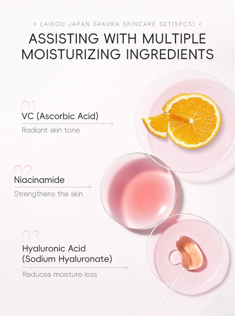 LAIKOU Sakura Hautpflege Geschenkbox Feuchtigkeitsspendendes 5-teiliges Set Glasversion Gesichtsset auf Lager_voghion.com