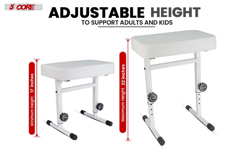 5 CORE Keyboard Bench Piano Stool T Style White Thick Padded Cushion Seat | Height Adjustable 17 To 22 Inch | Keyboard Chair (PU Leather) KBB H-ADJ WH_voghion.com