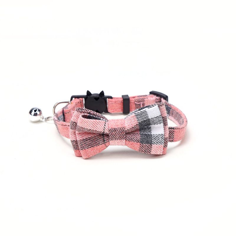 Collare per cani e gatti con campanellino a fiocco in tessuto scozzese britannico e cinturino per il collo_voghion.com