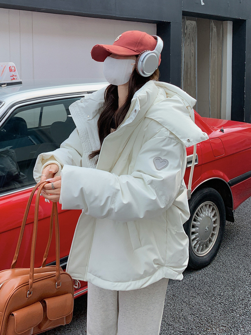 K Gray Heart Kurze Daunenjacke für Damen; Koreanische Version; Studentengröße; Brotmantel für Paare._voghion.com