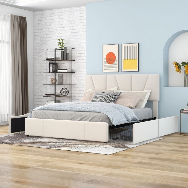 Plateforme de Polster Double taille, avec deux lames de protection sur deux côtés, tête de lit polyvalente, Beige (140x200cm)_voghion.com