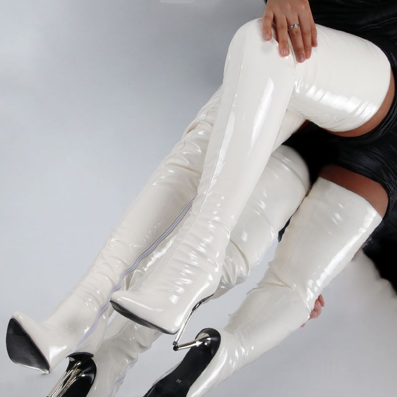 Damen Lackleder Iwwerknéistiefelen Héich Absatz Sexy Héich Stiefel 2023 Nei Grouss Gréisst Stiletto Damenstiefelen Botas Mujer_voghion.com