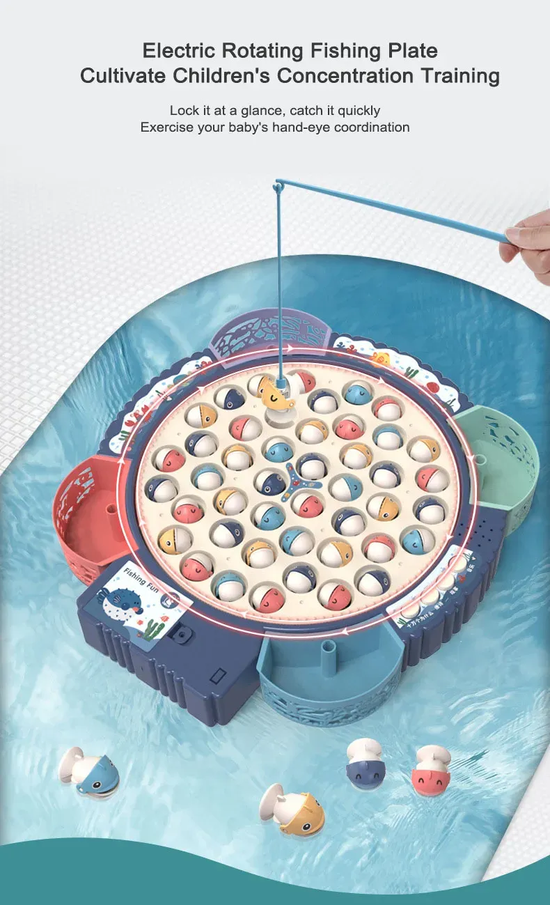 Children Electric Fishing Toys With Music Rotating Fish Interactive Board Game Fine Motor Skill Parent-child Toys For Ki_voghion.com