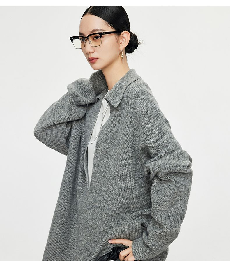 Maglione corto con scollo a V in stile pigro in lana per donna, top lavorato a maglia casual alla moda autunno 2025_voghion.com