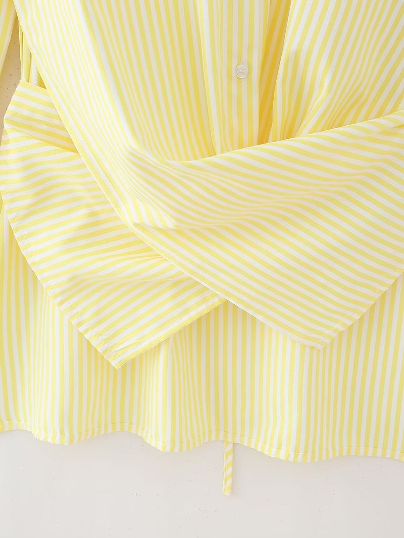 Damen New Design Sense Wickel-Batik-Streifen-Langarmhemd_voghion.com