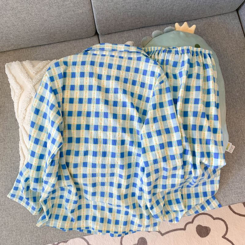 2024 Autumn/Winter New Ins Fengyun Duo Cotton Sleepwear Women's Loose Casual Cardigan Collar Button Long Sleeve Set_voghion.com