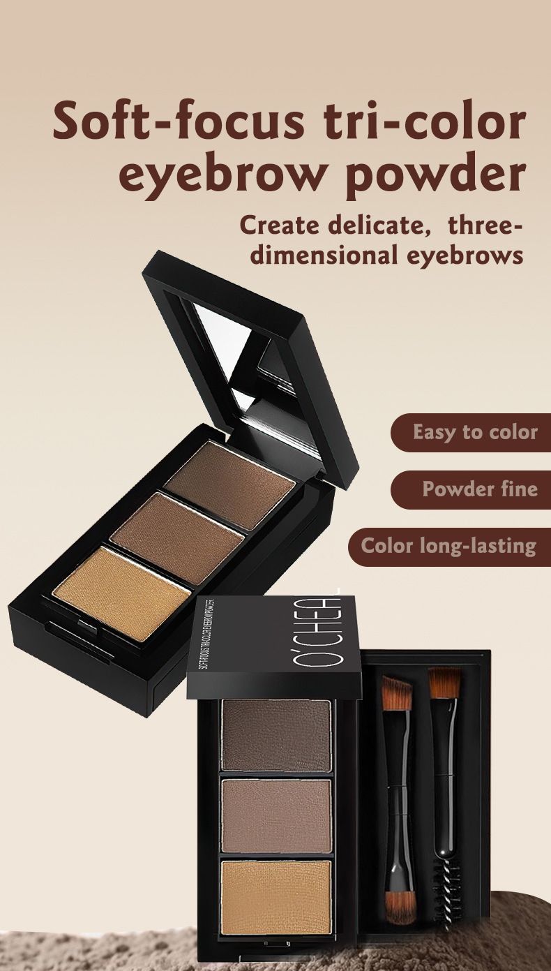 O'CHEAL Tricolor Eyebrow Powder # 6990 | Waterproof And Sweatproof Long Lasting Shaping | Natural Gradient 3D Eyebrow Makeup | Comes With Professional_voghion.com