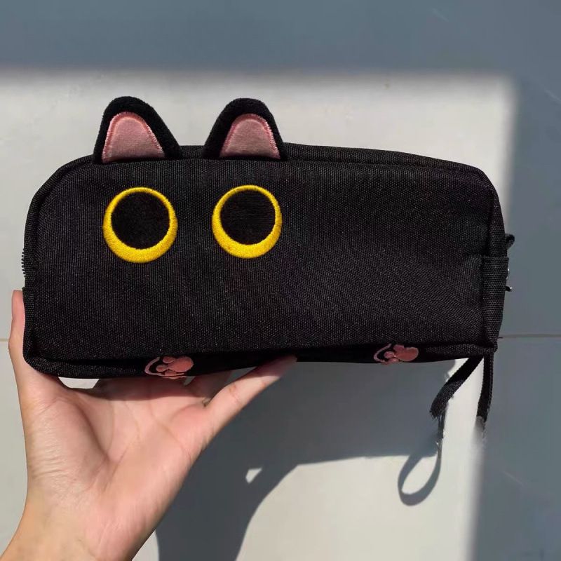 Women's Jewelry Cute Cat Case Simple Style Double Layer Large Capacity Elementary Middle High School Student Stationery Storage Bag_voghion.com