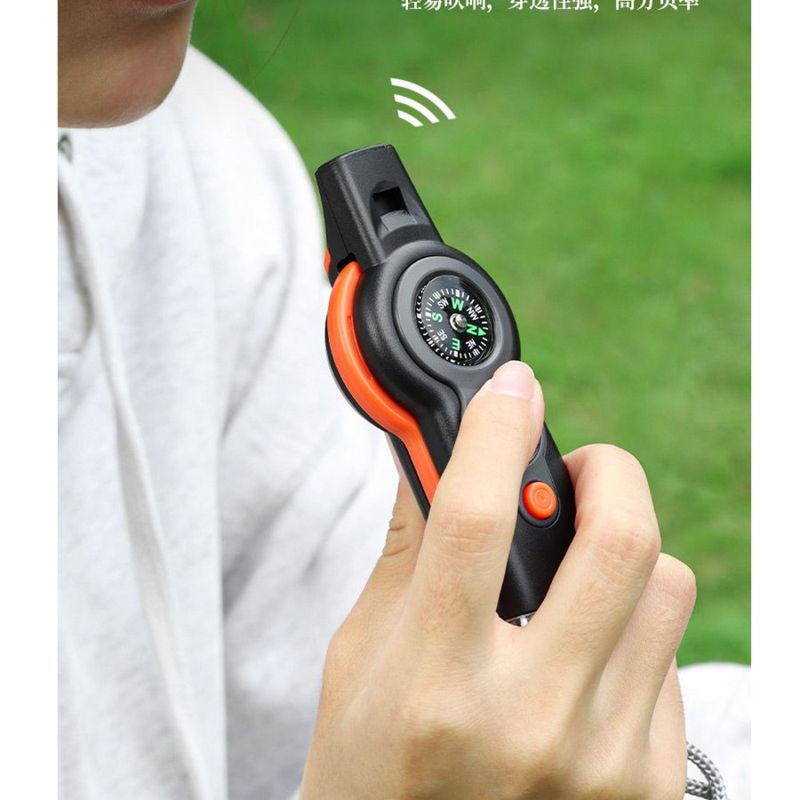 New Outdoor Multi-Function Survival Whistle With LED Light Thermometer Compass_voghion.com