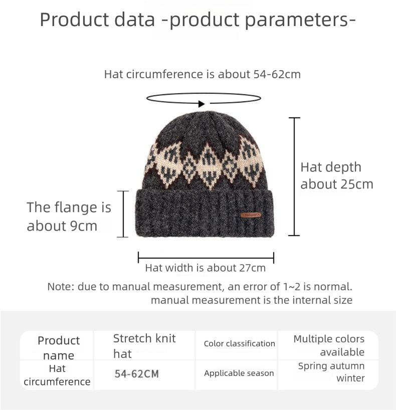 Fleece-Lined Knitted For Men Fair Isle Knit Head Wrap Black Cold Autumn Winter Men's Wool Hat_voghion.com