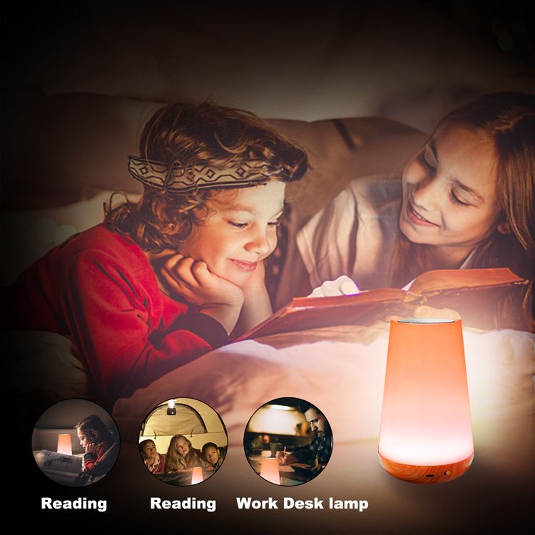 Lampada da tavolo creativa con telecomando, effetto venatura del legno, per la casa, lampada da comodino, lampada colorata, in vendita_voghion.com
